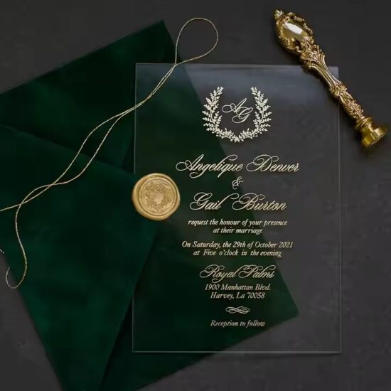 Luxury Clear Acrylic Wedding Invitation Sign with Custom Printed Details