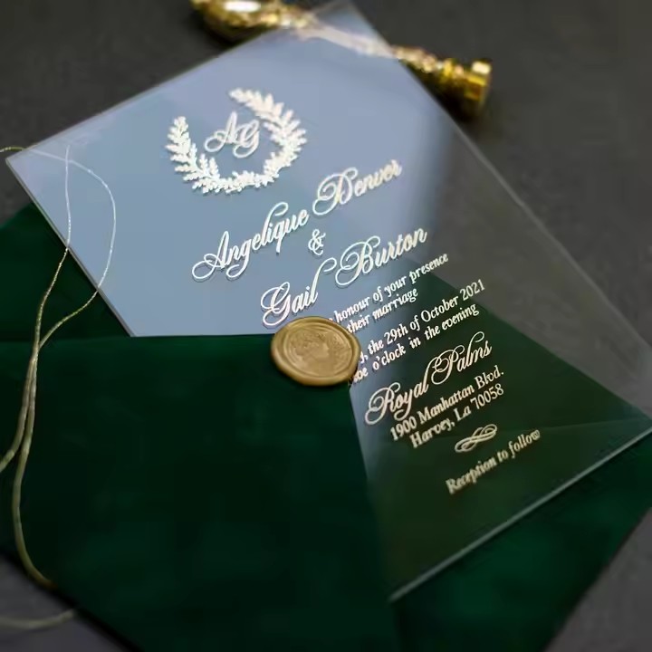 Luxury Clear Acrylic Wedding Invitation Sign with Custom Printed Details