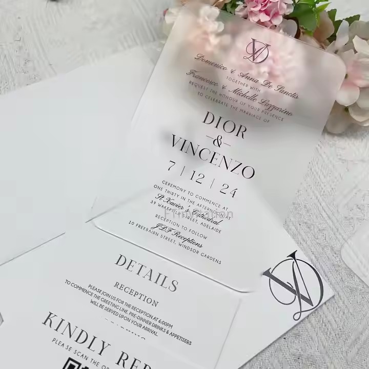Custom Printed Frosted Acrylic Wedding Invitation