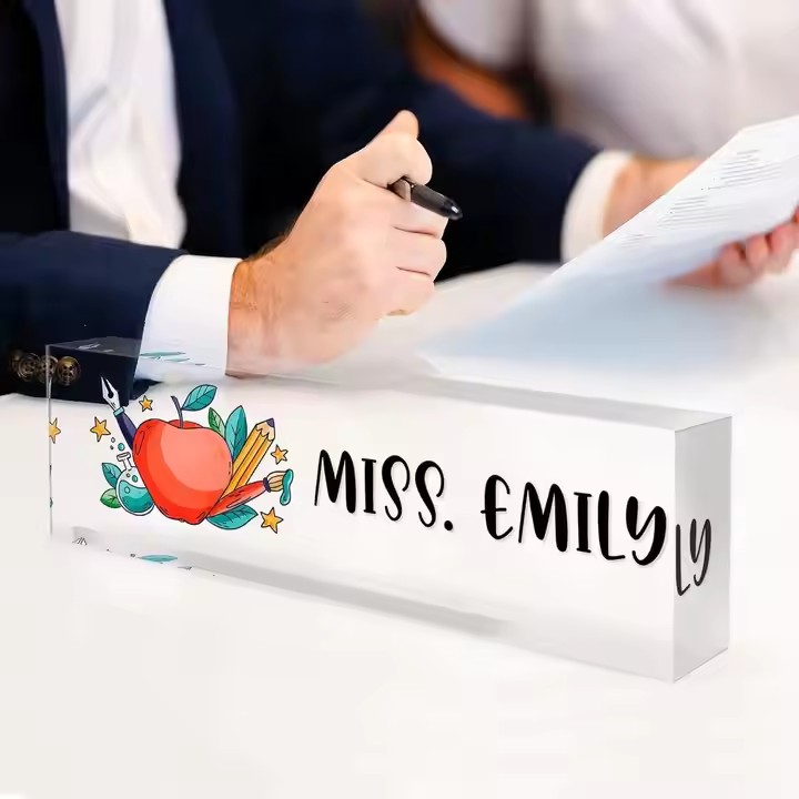 Premium Personalized Clear Acrylic Office Desk Name Plate