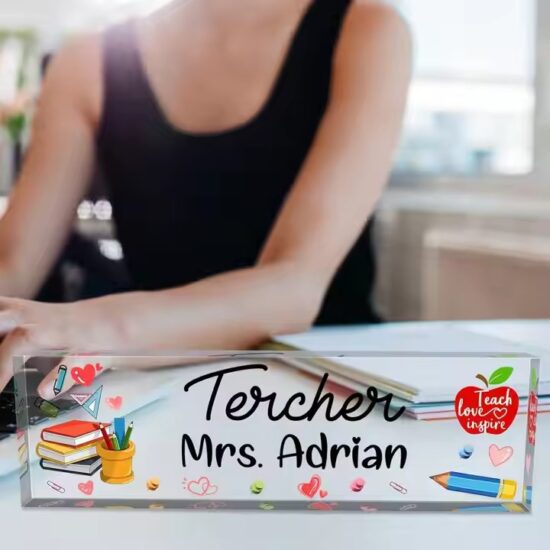 Premium Personalized Clear Acrylic Office Desk Name Plate