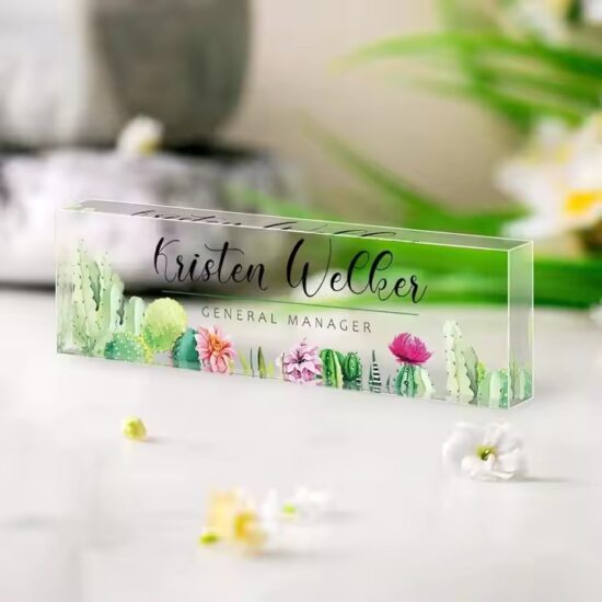 Premium Personalized Clear Acrylic Office Desk Name Plate