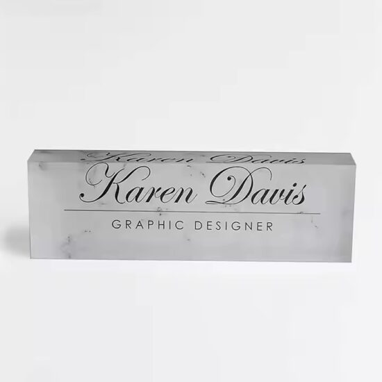 Premium clear acrylic office desk name plate with custom design