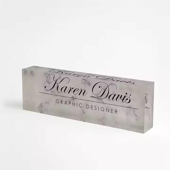 Premium clear acrylic office desk name plate with custom design