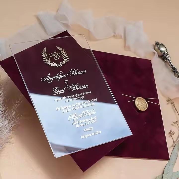 High-End Custom Clear Acrylic Wedding Invitation Sign with Elegant Print
