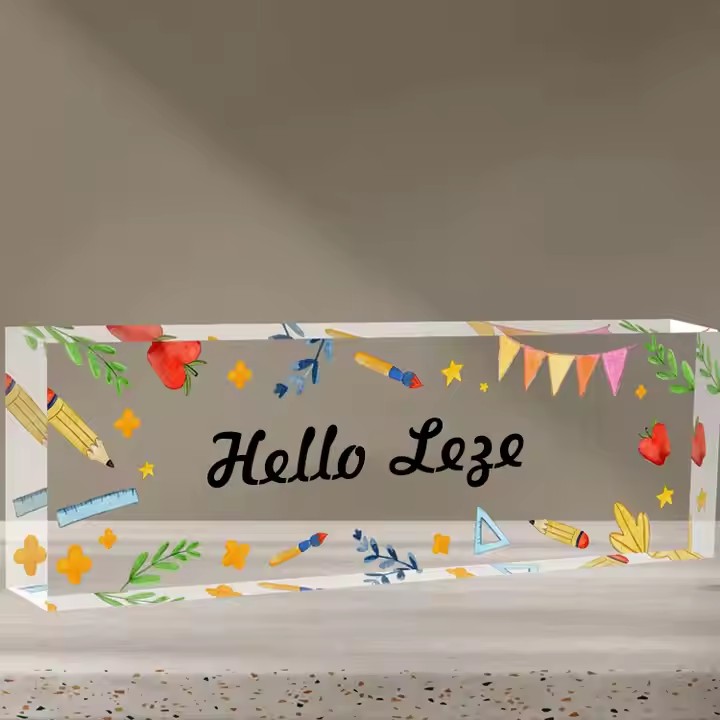 Custom Cube-Shaped Acrylic Desk Name Plate