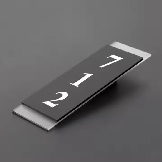 Custom acrylic door panel for hotel room entryway