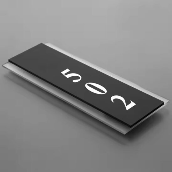 Custom acrylic door panel for hotel room entryway