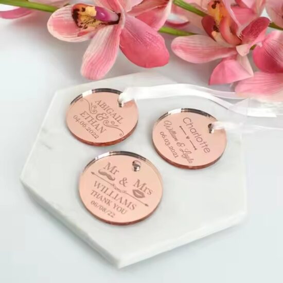 Custom personalized acrylic tags in various shapes