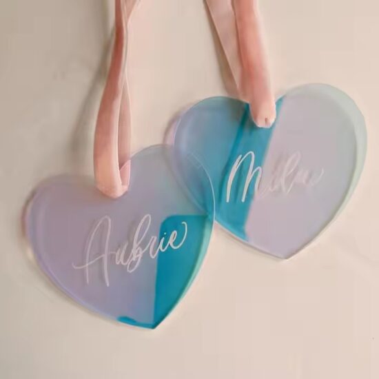 Custom Rainbow Heart Acrylic Tags for Valentine's Day