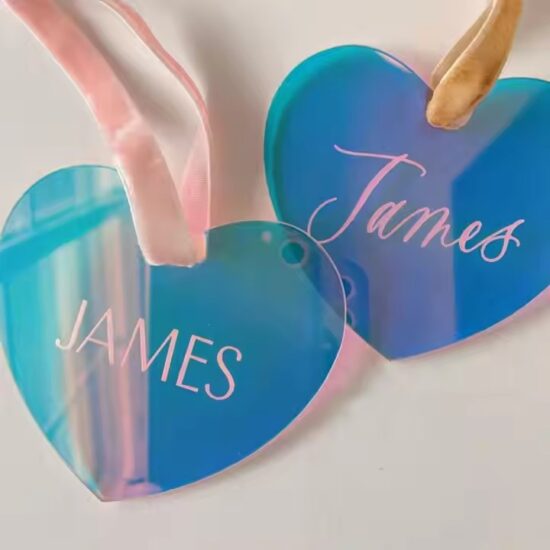 Custom Rainbow Heart Acrylic Tags for Valentine's Day