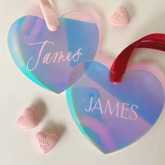 Custom Rainbow Heart Acrylic Tags for Valentine's Day