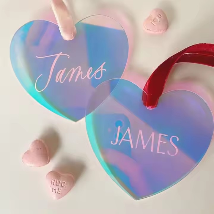 Custom Rainbow Heart Acrylic Tags for Valentine's Day