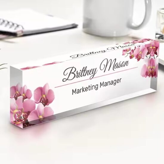 Custom Clear Acrylic Company Name Plate for Office Desk