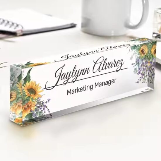 Custom Clear Acrylic Company Name Plate for Office Desk