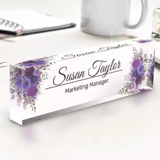 Custom Clear Acrylic Company Name Plate for Office Desk