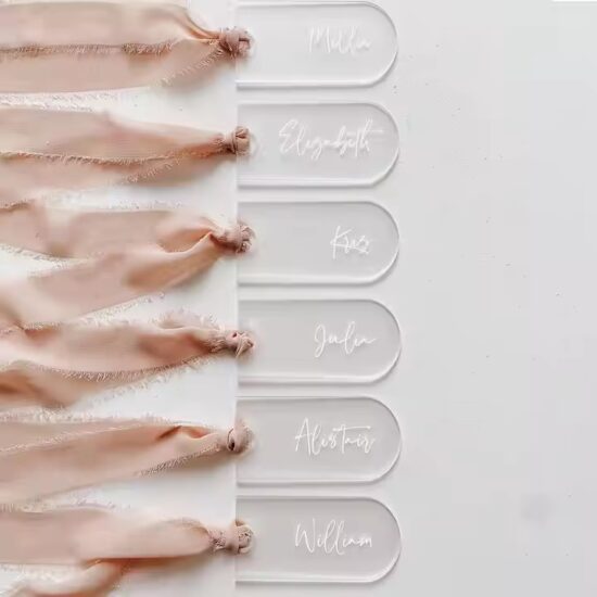 Clear Acrylic Wedding Place Cards with Custom Laser Engraving
