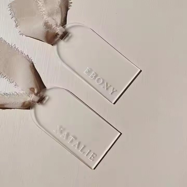 Clear Acrylic Wedding Place Cards with Custom Laser Engraving