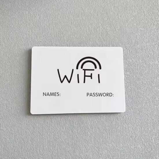 Custom hotel acrylic WiFi sign with engraved password and room info