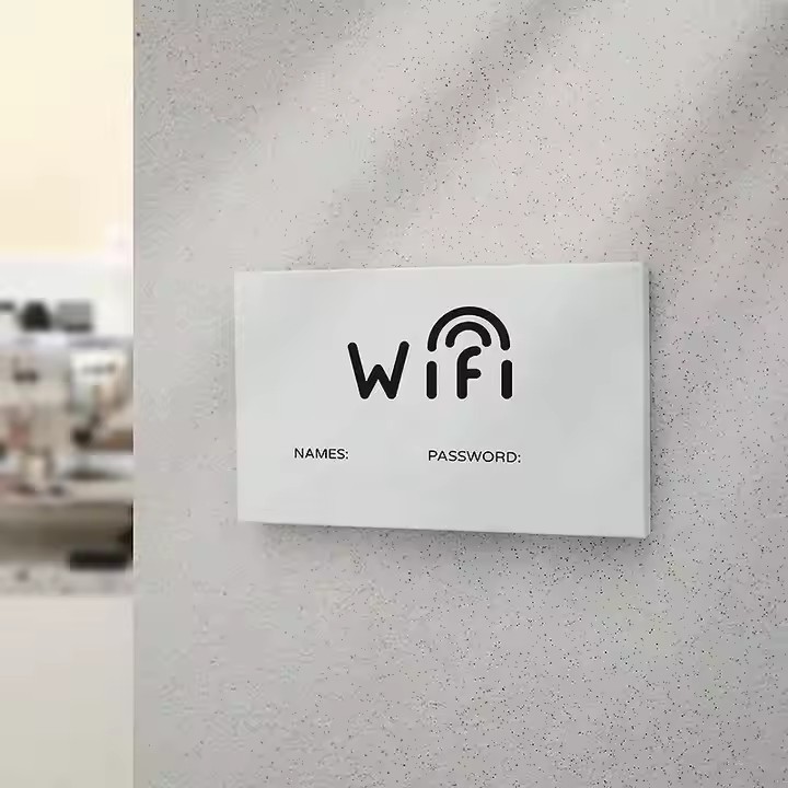 Custom hotel acrylic WiFi sign with engraved password and room info