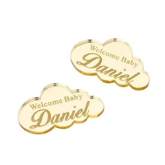 Custom acrylic tags in various shapes for cake gift packaging