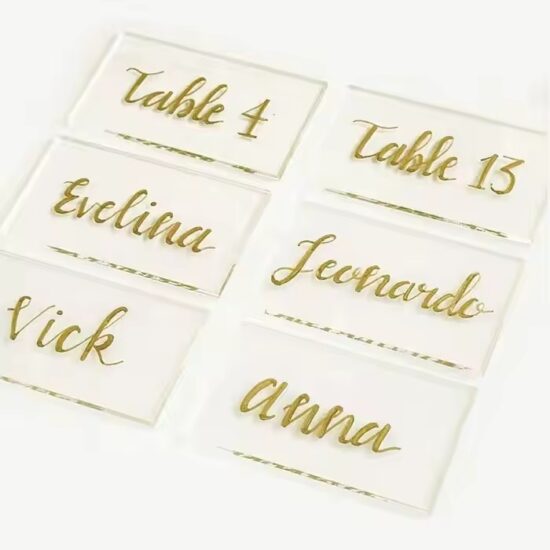 Custom rectangular acrylic name tags for wedding table place cards