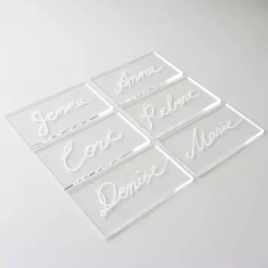 Custom rectangular acrylic name tags for wedding table place cards