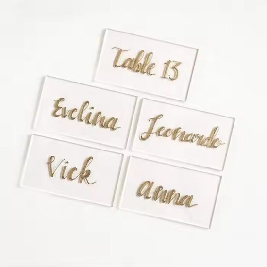 Custom rectangular acrylic name tags for wedding table place cards