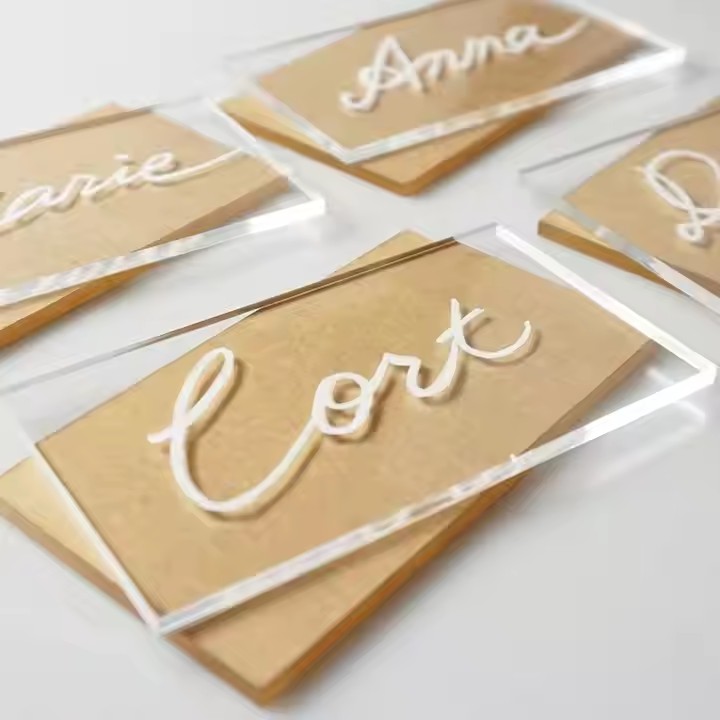 Custom rectangular acrylic name tags for wedding table place cards