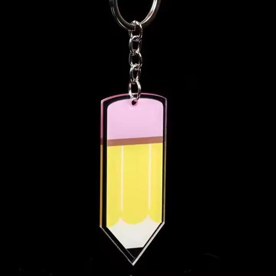 Custom pencil-shaped acrylic tags for keychain or branding