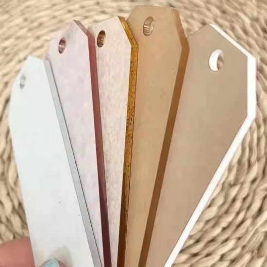Custom acrylic wedding place cards with guest names and unique shapes