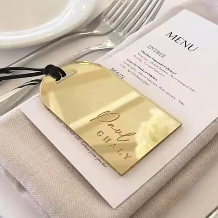 Custom acrylic name tags for wedding table seating