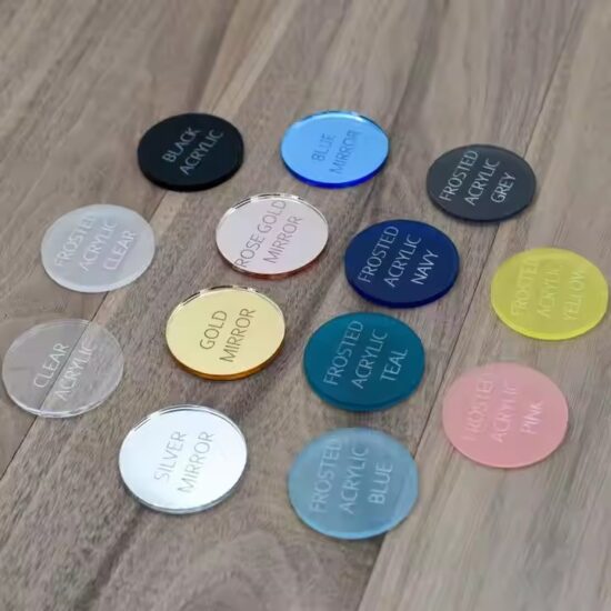 Custom-shaped acrylic gift tags with names and logos