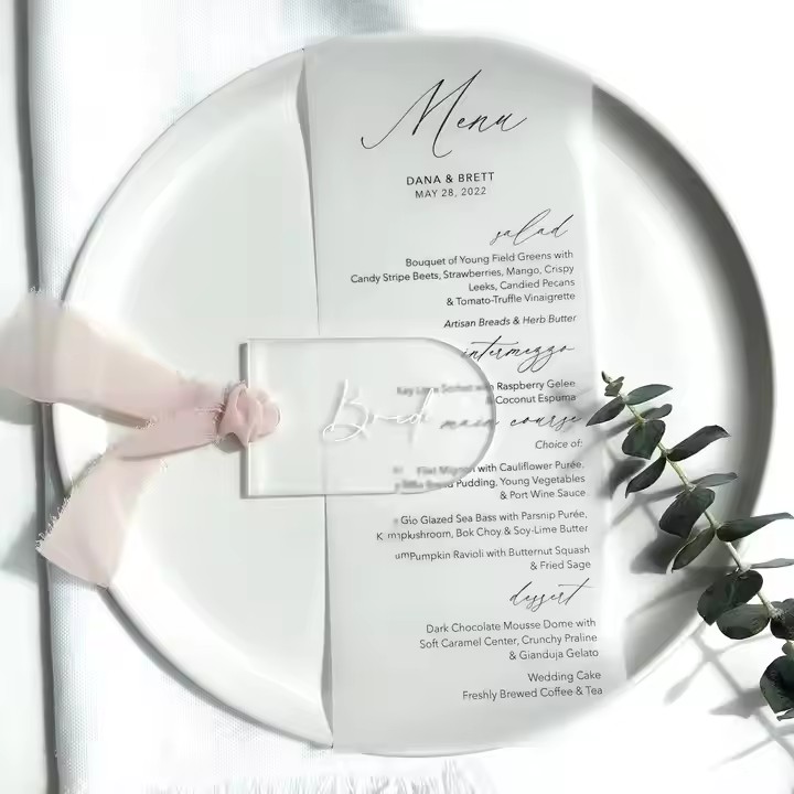 Custom blank acrylic wedding seating cards in various shapes