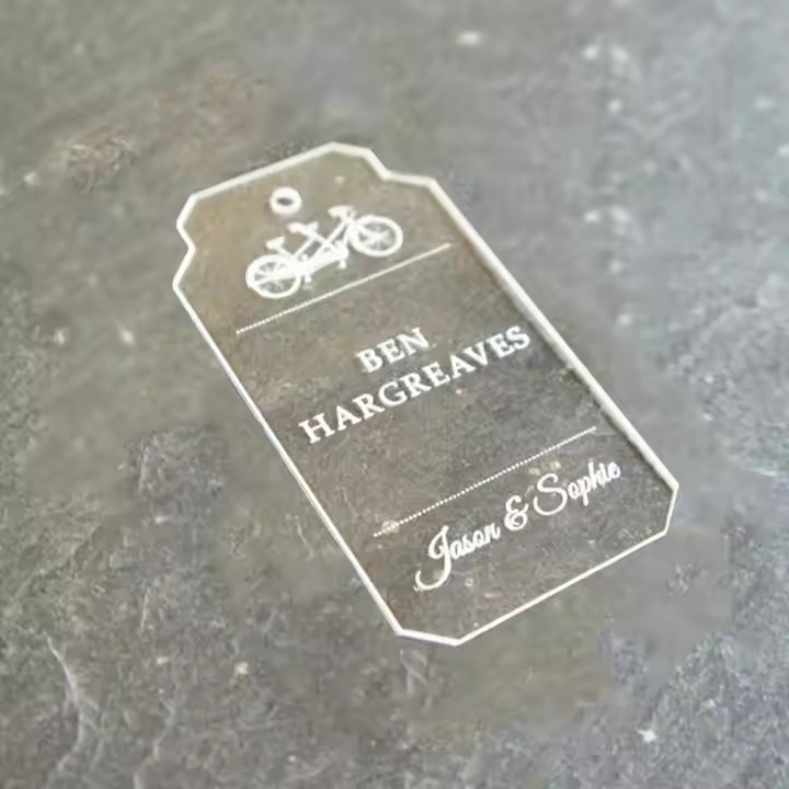 Custom acrylic name tags in various shapes and finishes