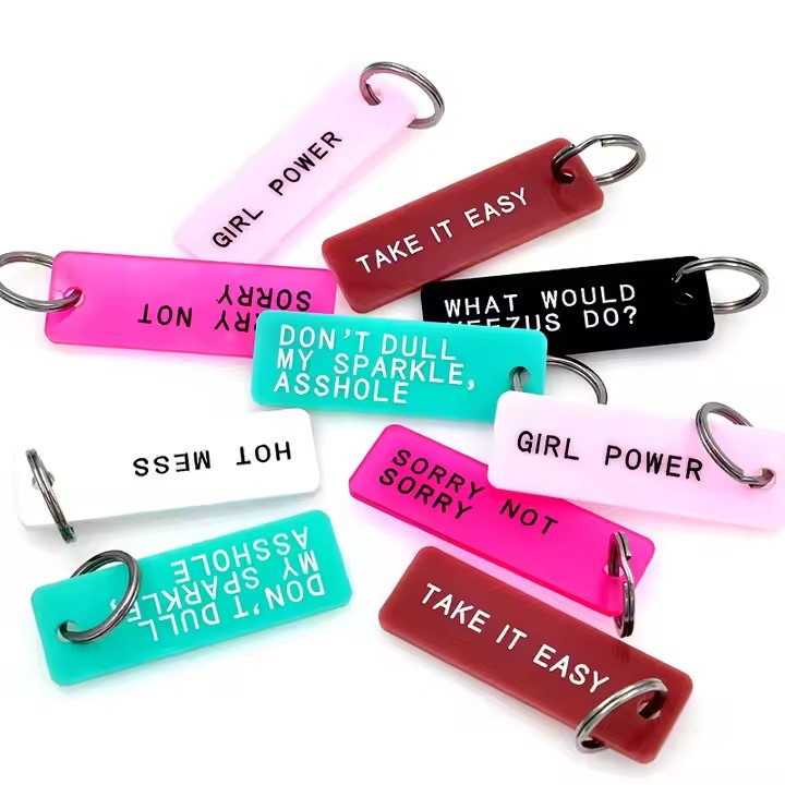 Custom rectangle acrylic keychain tags with printed names