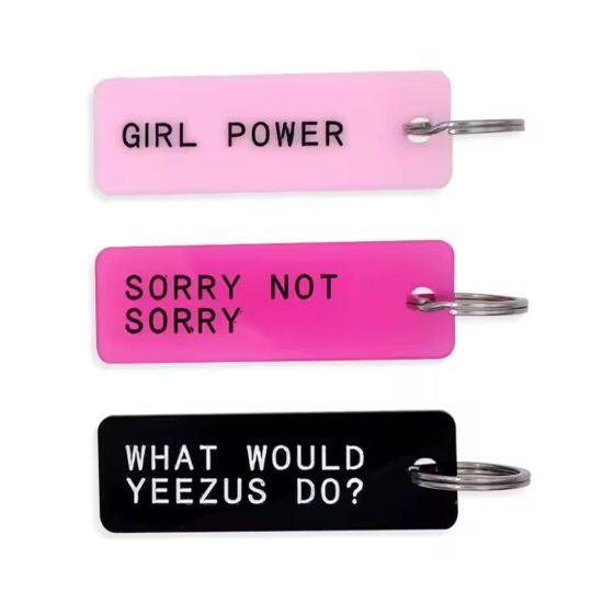 Custom rectangle acrylic keychain tags with printed names