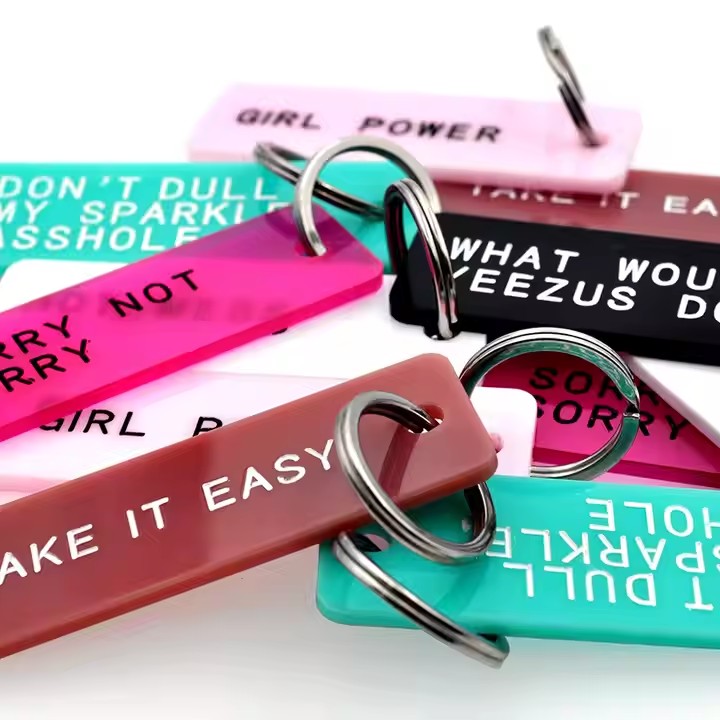 Custom rectangle acrylic keychain tags with printed names