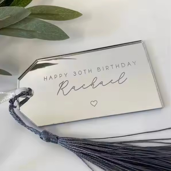 Custom acrylic wedding name tags in unique shapes