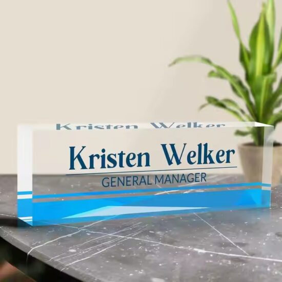 Clear Custom Acrylic Office Desk Name Plate