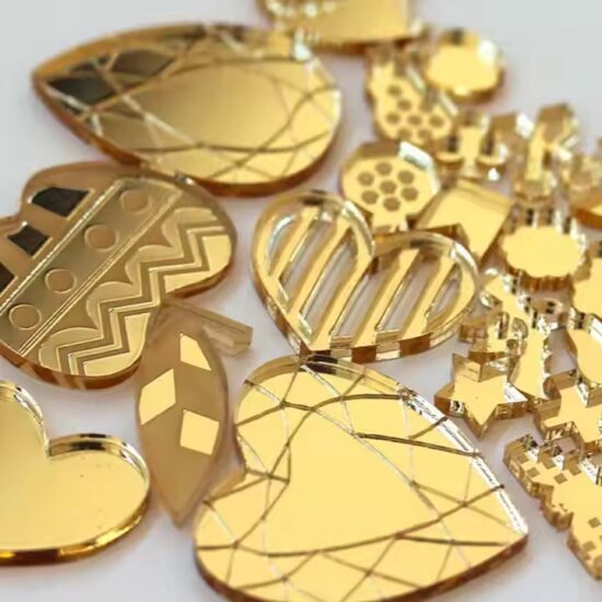 Custom-shaped mirror acrylic gift tags in silver and gold finishes