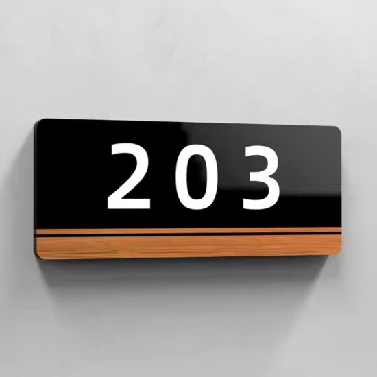 Custom acrylic door panel for modern hotel room interiors
