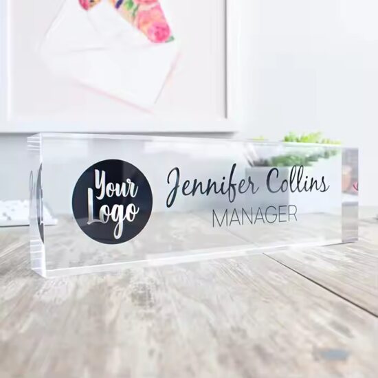 Custom Rectangular Clear Acrylic Desk Name Plate