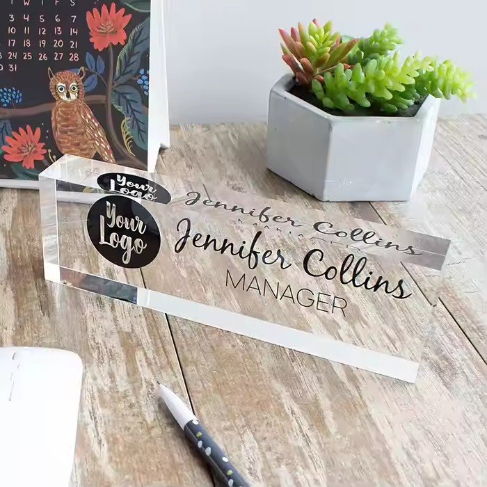 Custom Rectangular Clear Acrylic Desk Name Plate