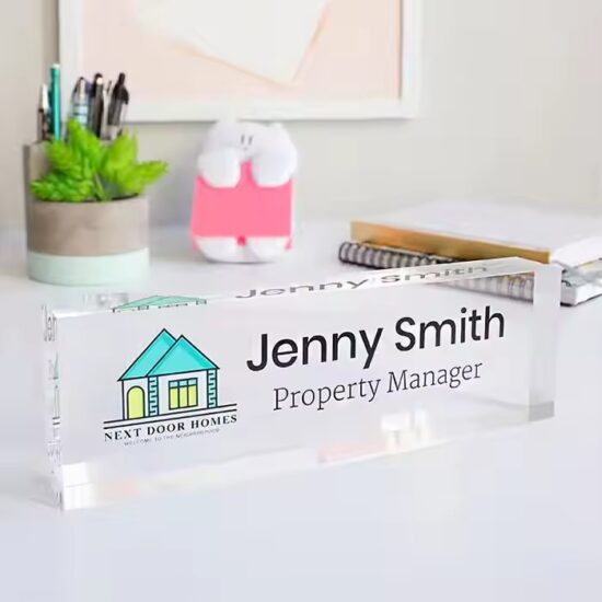 Custom Rectangular Clear Acrylic Desk Name Plate