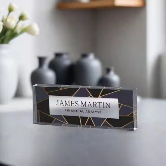 Custom Printed Photo Block Clear Acrylic Desk Name Plate