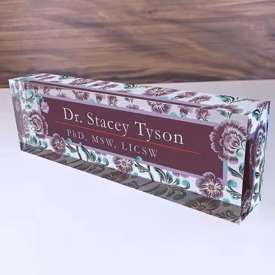 Custom Printed Photo Block Clear Acrylic Desk Name Plate
