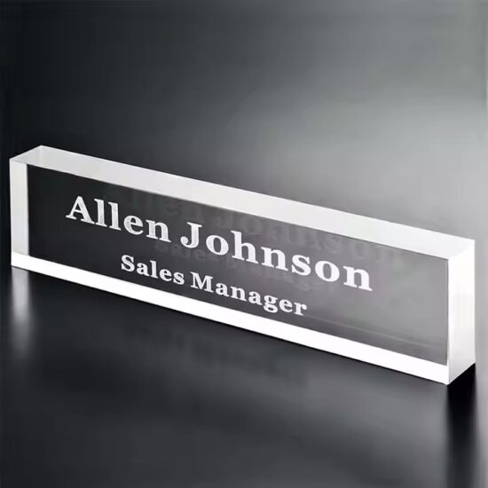 Eco-Friendly Clear Acrylic Desk Name Plate with Engraving