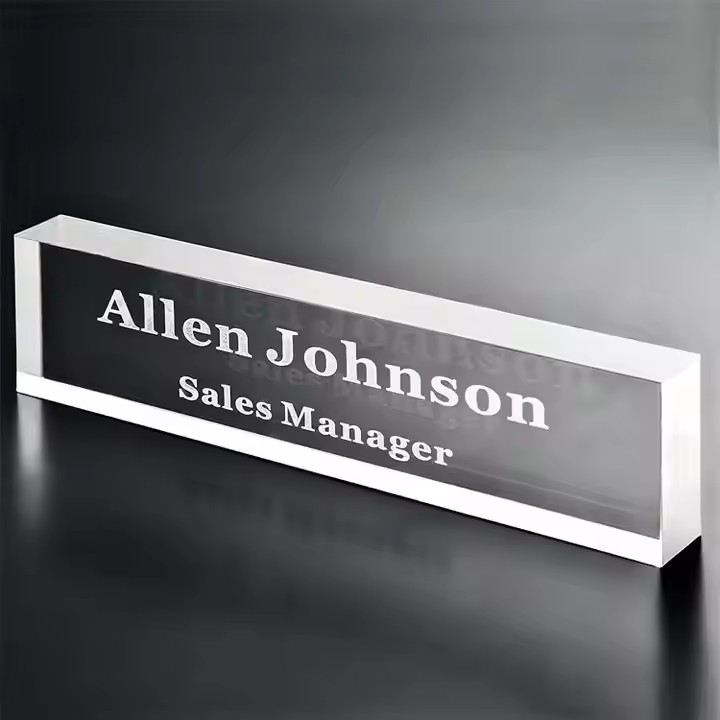 Eco-Friendly Clear Acrylic Desk Name Plate with Engraving