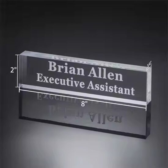 Eco-Friendly Clear Acrylic Desk Name Plate with Engraving